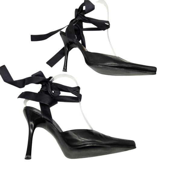 ALDO Black Satin Ribbon-Tie Heels – Size 39 (US 8.5) - Pointed Toe Y2K Chic - Picture 4 of 11